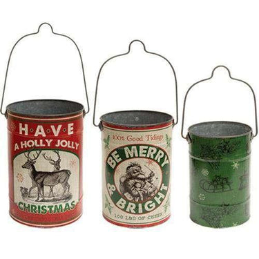 3/Set, Holly Jolly Christmas Buckets - The Fox Decor